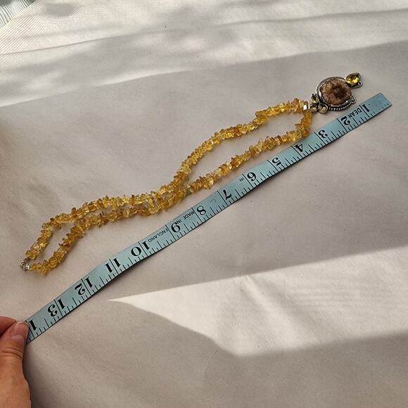 Citrine Necklace Sterling Silver Stamped 925 Gemstone Solar Quartz Geode New - Picture 6 of 7